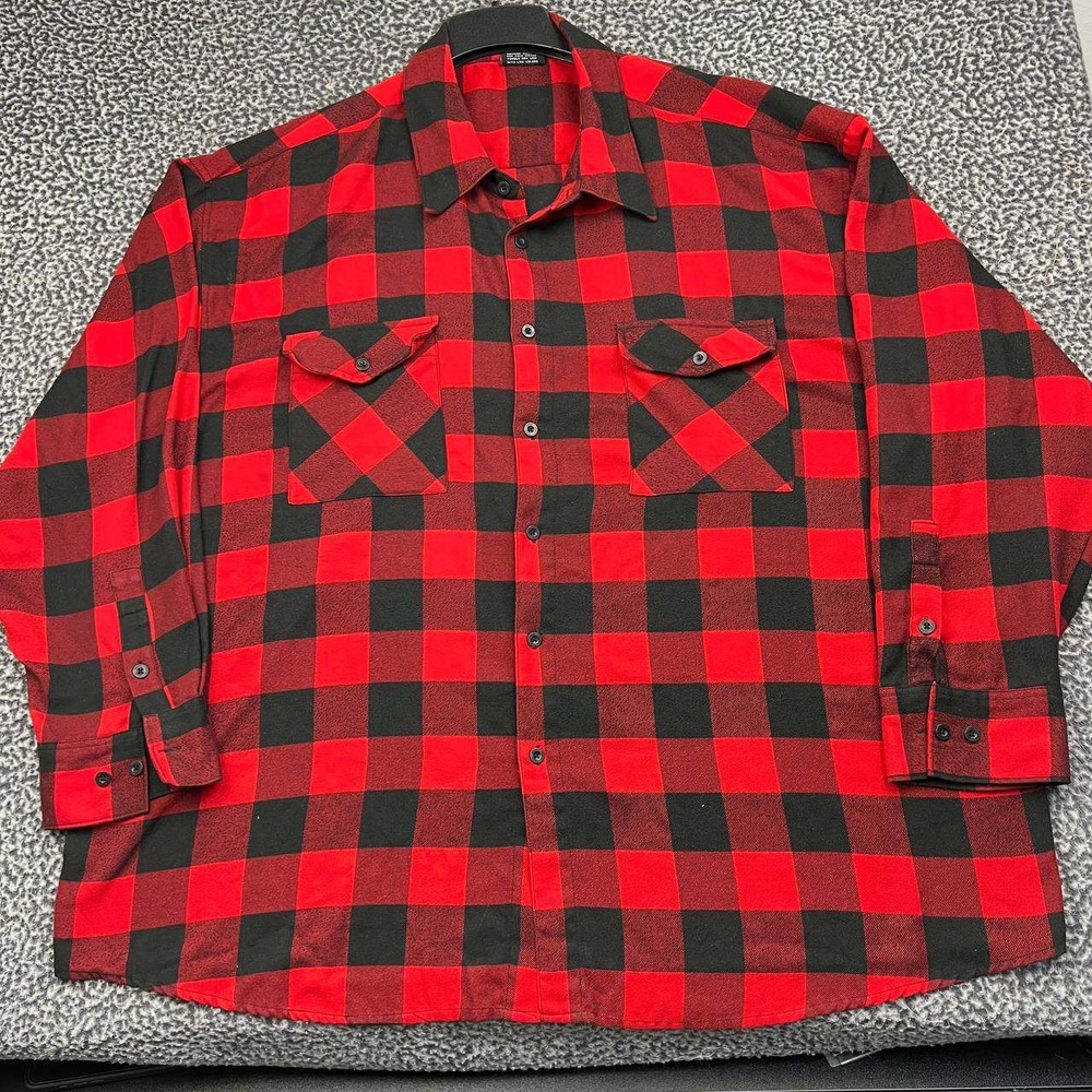 Yago Button Up Shirt Men 5XL Red Black Buffalo Plaid Flannel Long Sleeve